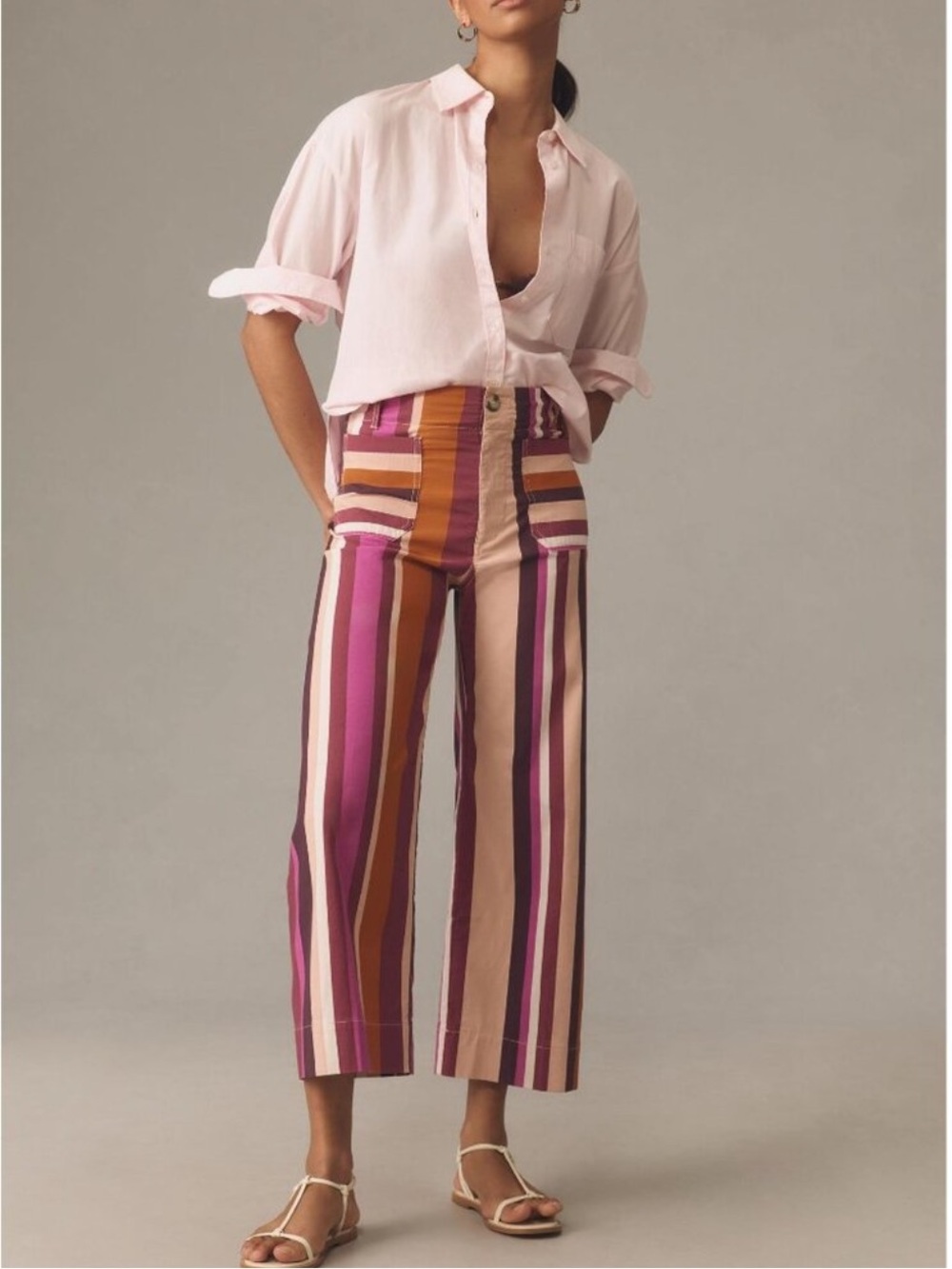 MAEVE Colette Striped Wide Leg Trousers Pants Southwestern Plum High Rise US 27P